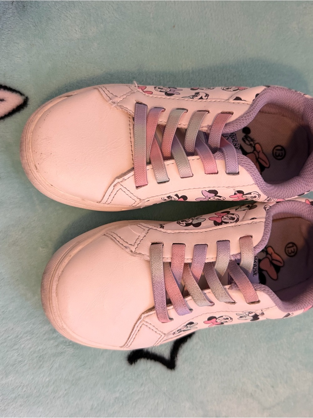 Disney White Kids Sneakers with Pastel Rainbow Laces